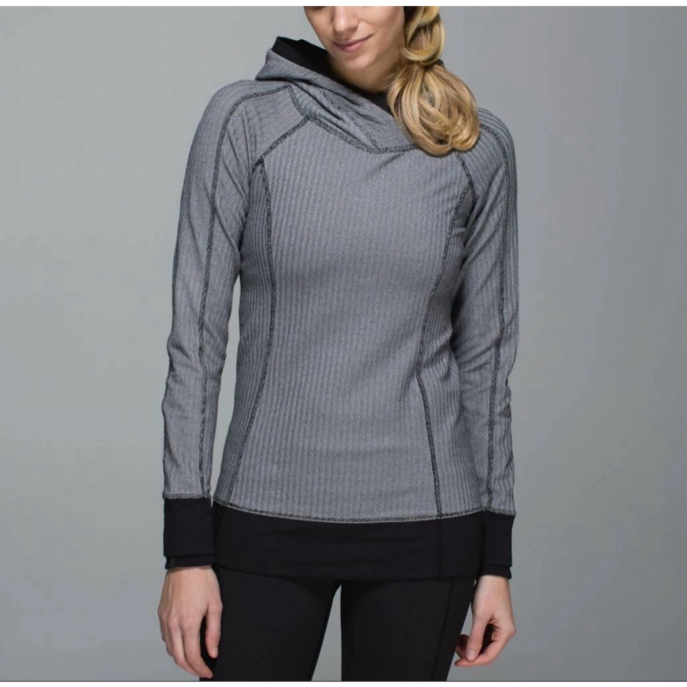 Lululemon Think Fast Hoodie Heathered Herringbone Black Size 10